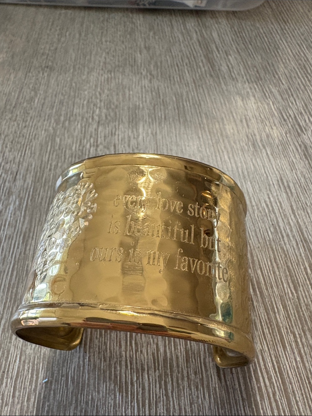 Rustic Cuff Gold Hammered Engraved Statement Cuff Bracelet